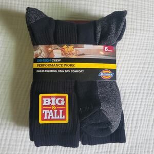 NEW 6 Pack Dickies Work Socks Big & Tall Mens 12-15 Dri-Tech Crew Performance